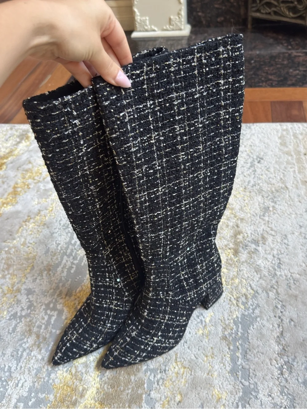 Jessica Simpson Skyeth Black Tweed Over-the-Knee Pointed Boots